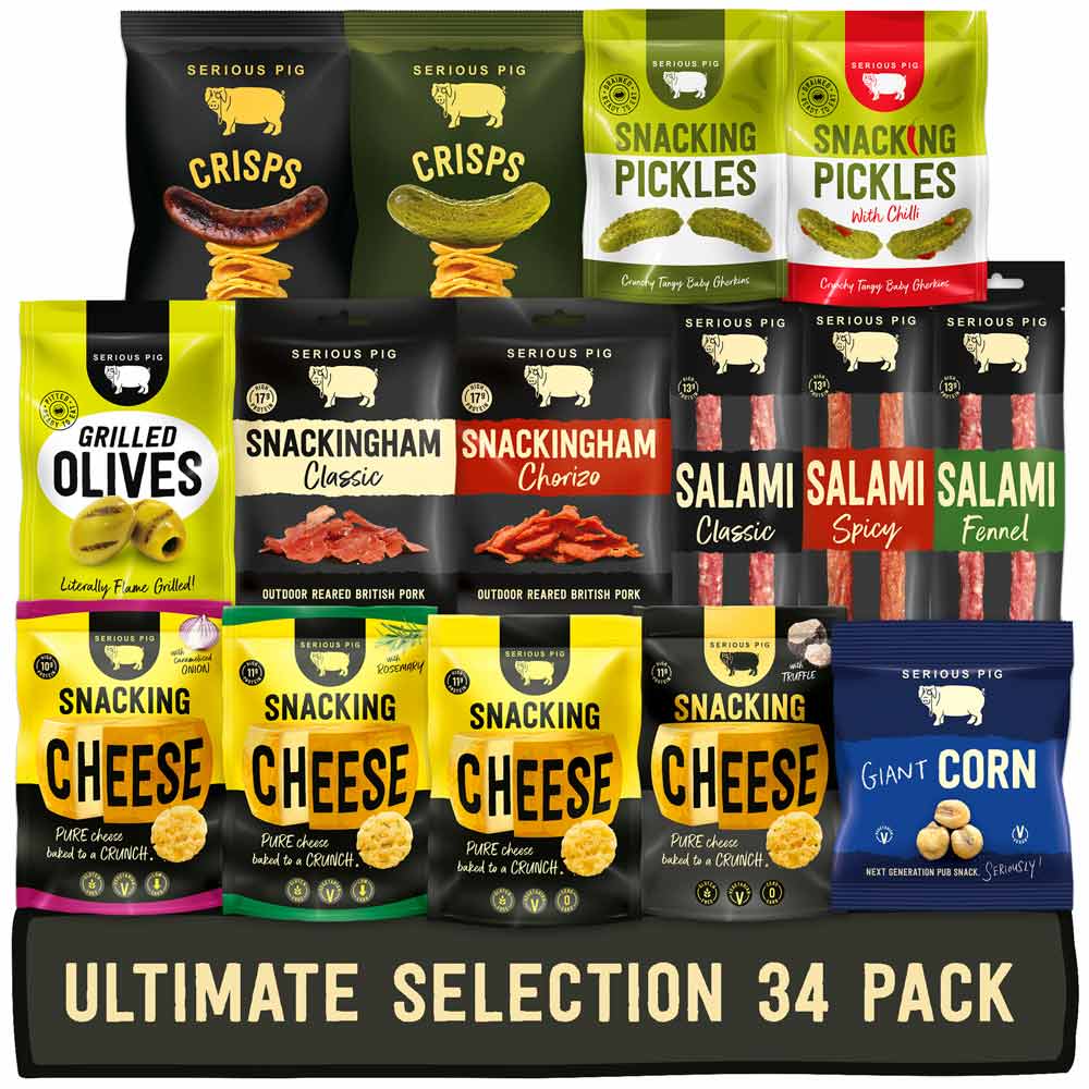 Serious Pig Ultimate Selection Box packed with the full snack range
