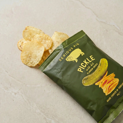 Serious Pig Pickle Crisps out of packet